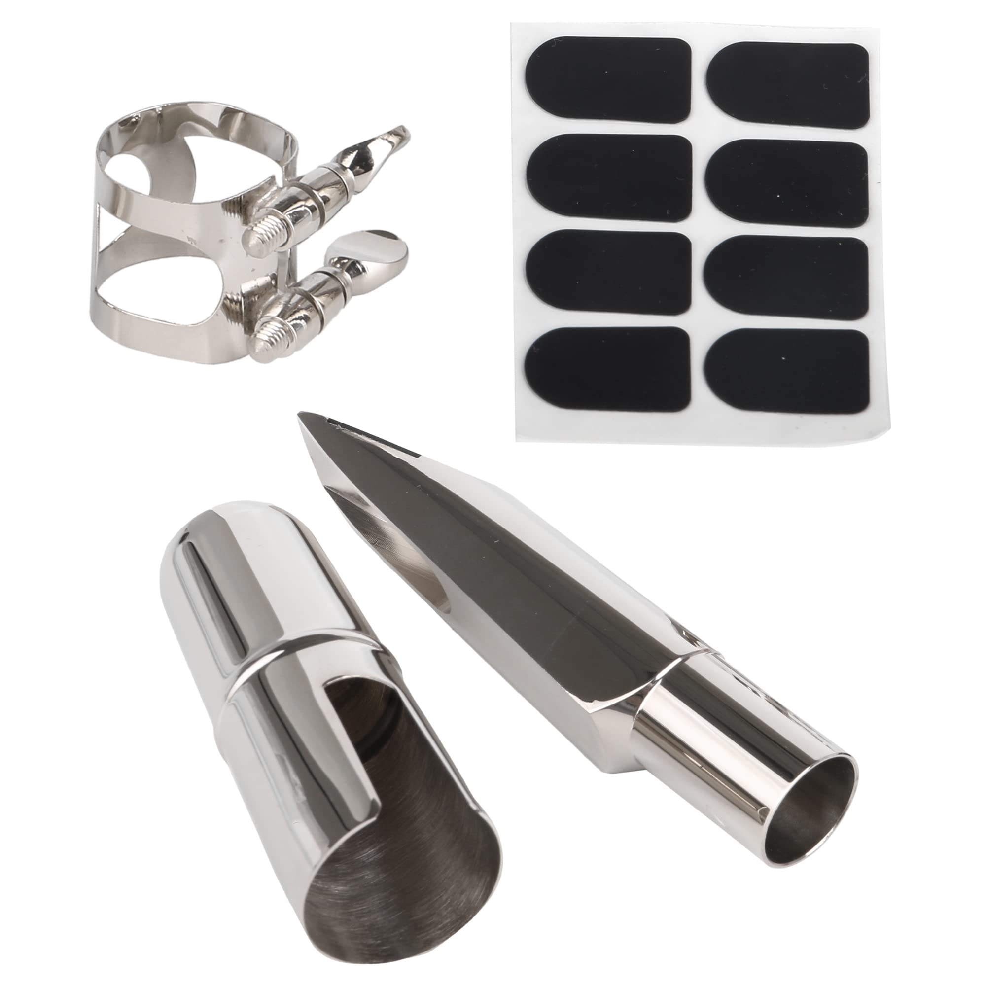 Yibuy Boquilla para saxofón tenor plateado con 8 almohadillas para saxo alto tenor