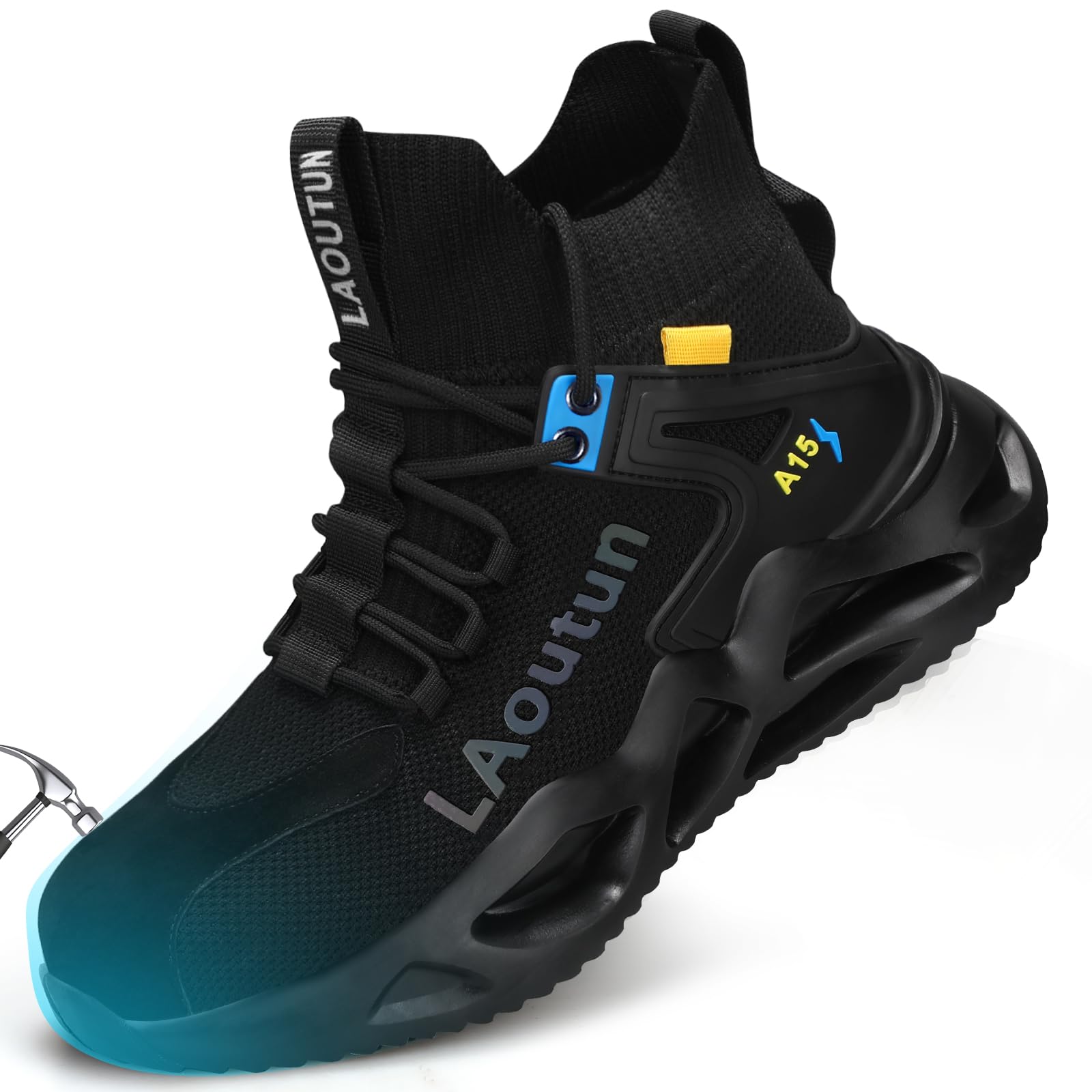 LAoutun Steel Toe Shoes for Men Women Work Shoes Safety Sneakers Shoes Comfortable Lightweight Puncture Proof Slip on Indestructible Work Shoes