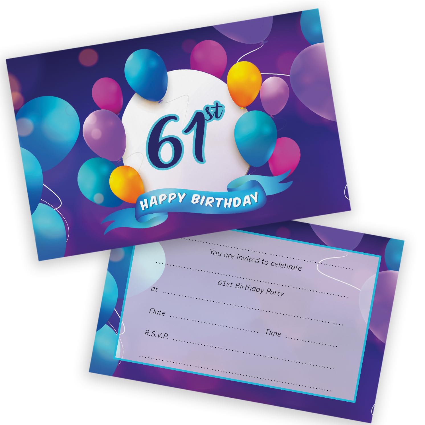 61st Birthday Party Invitations Men Women - Happy Balloons 20 Pack - Adults Birthday Invitations for Friends Family A6 Bday Party Invites Invitation Cards with Folding Envelopes