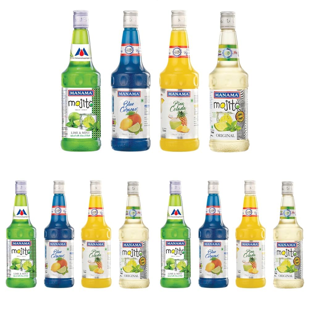 Manama Lime and Mint mojito, Blue Curacao, Pinacolada and Original Mojito Syrup, 750ML Each, Pack of 12-image-28