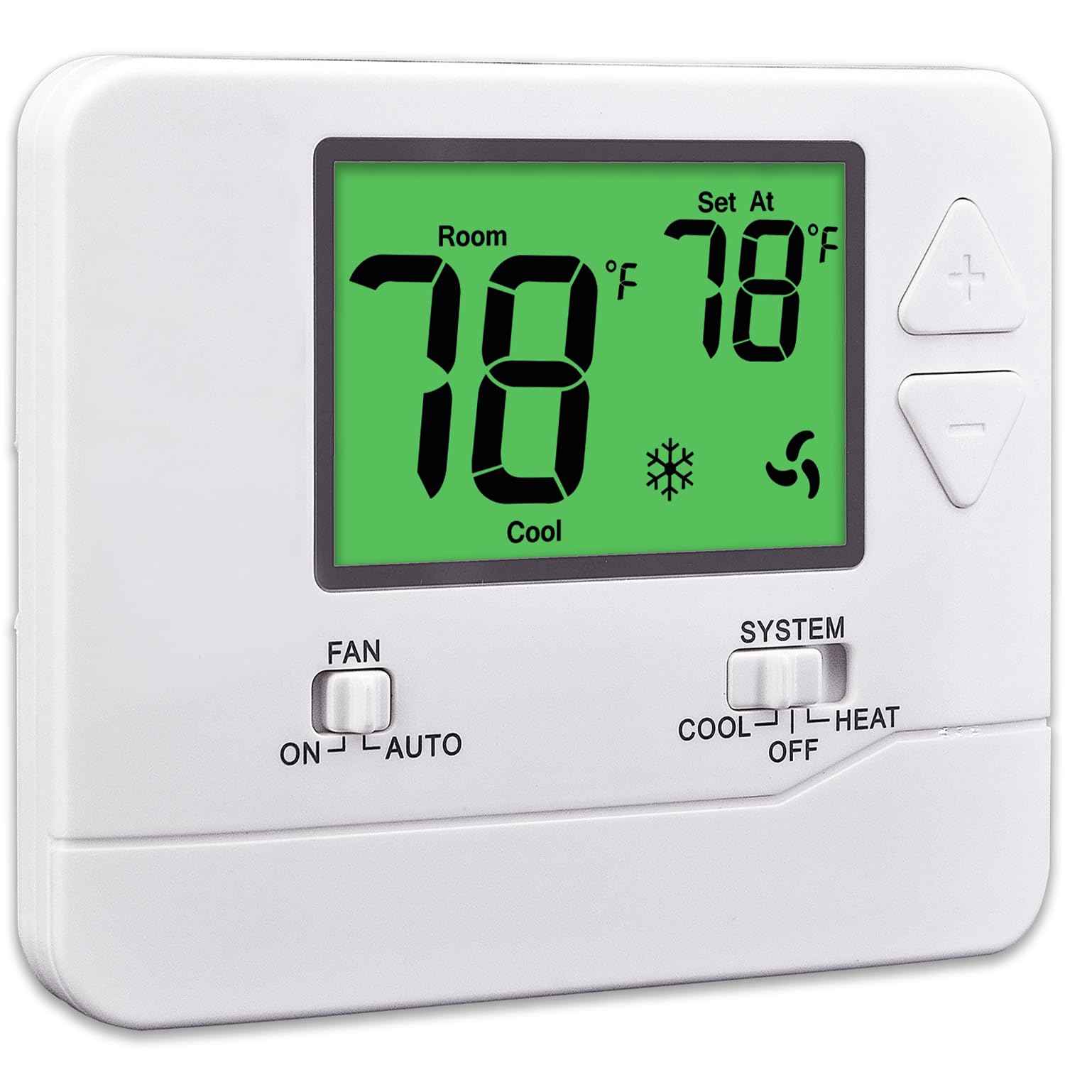 Non-Programmable Thermostat for House, Digital Energy-Saving Home Thermostats, up to 1 Heat/1 Cool Single-Stage Systems (Green Backlight)
