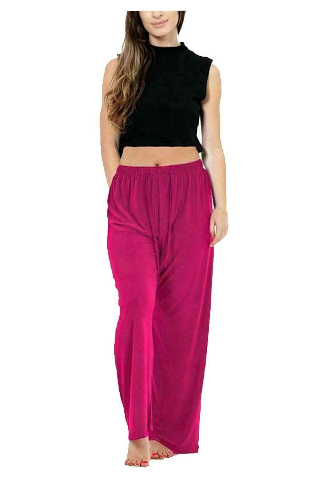 FAIRY BOUTIQUE Ladies ITY Palazzo Womens Full Length Wide Leg Flared Trousers Stretch Elasticated Waist Plus Size Pants Fuchsia