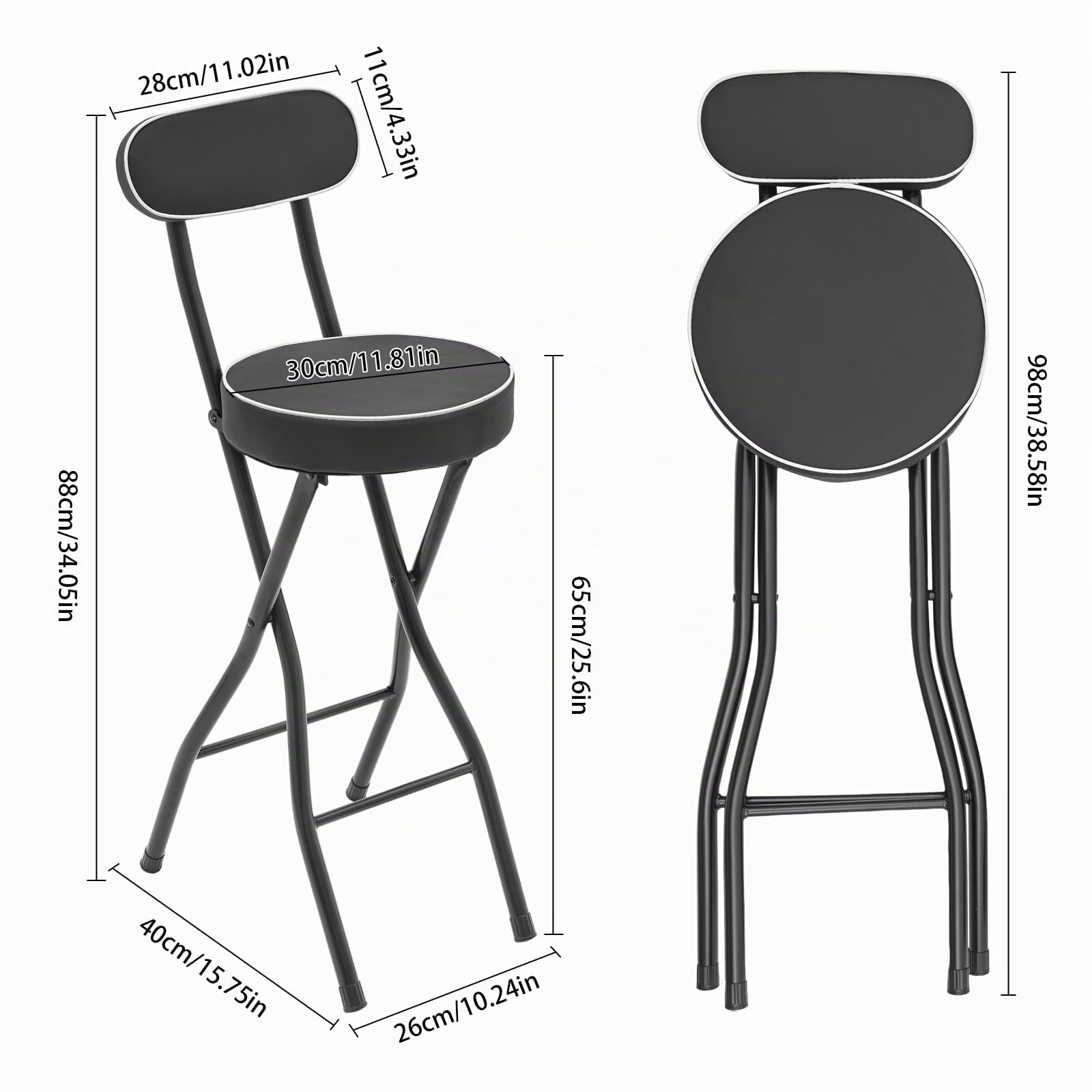 Lot de 2 tabourets de bar pliables portables - Chaises hautes rembourrées - Pliable - Chaise haute - Chaises pliantes - Avec verrouillage de sécurité
