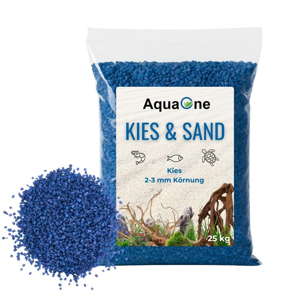 AquaOne Żwir do akwarium, 20 kg, kolor niebieski, 2-3 mm, żwirek akwariowy, jakość premium, żwirek kwarcowy, zaokrąglone ziarno, żwir do akwarium, dekoracja do akwarium
