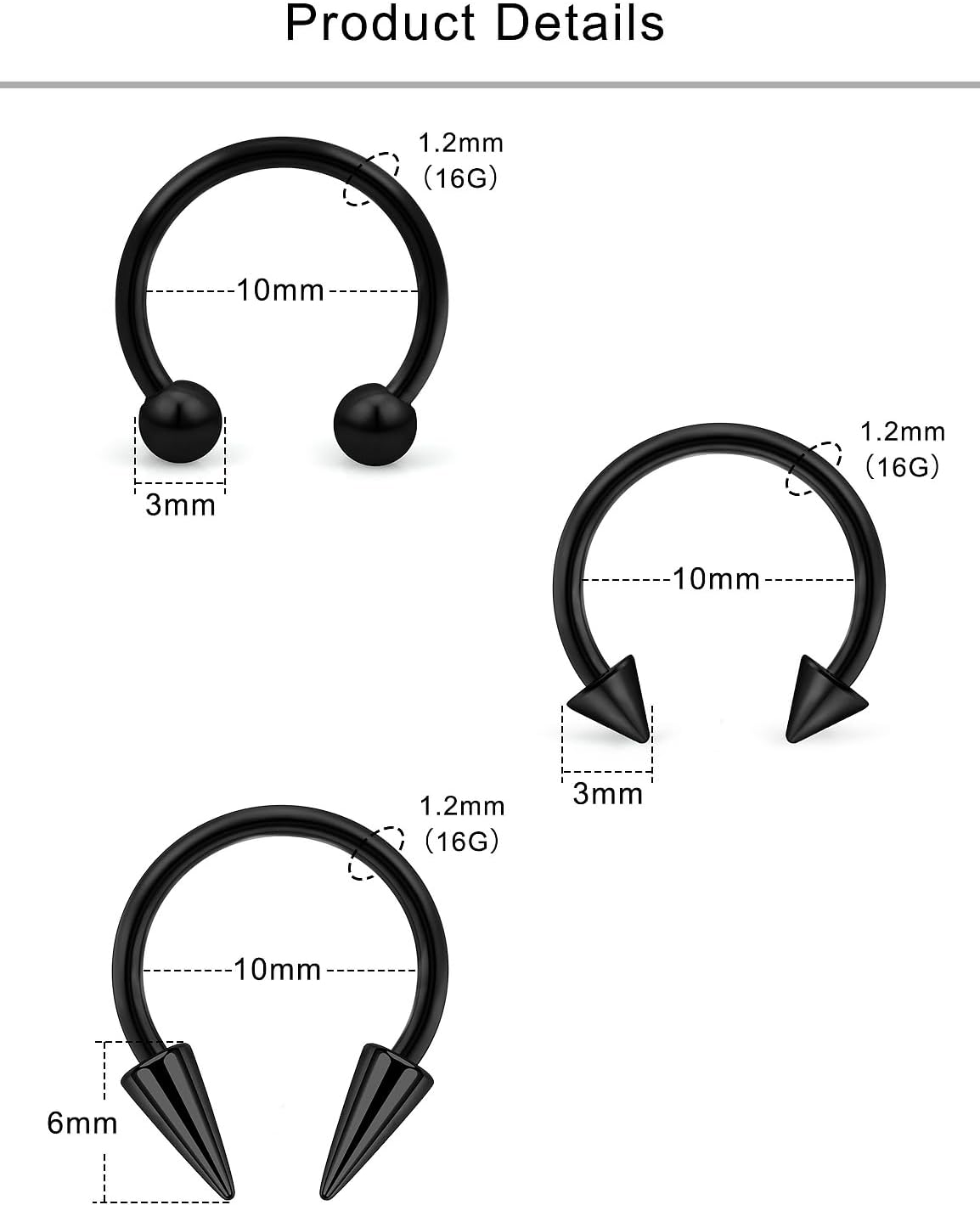Lcolyoli 16g Septum Rings Externally Threaded Surgical Steel Septum Jewelry Lip Rings Hoop Labret Jewelry Smiley Piercing Jewelry Horseshoe Earrings Daith Piercing Jewelry for Women Men - Image 2