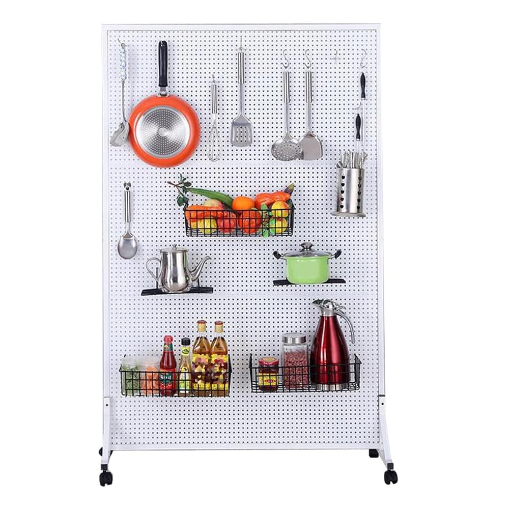 Yiustldd - Soporte de exhibición de metal para tablero perforado, paneles de clavijas de pie con ruedas, estante de exhibición portátil para almacenamiento y organización, negro, 50 x 120 cm