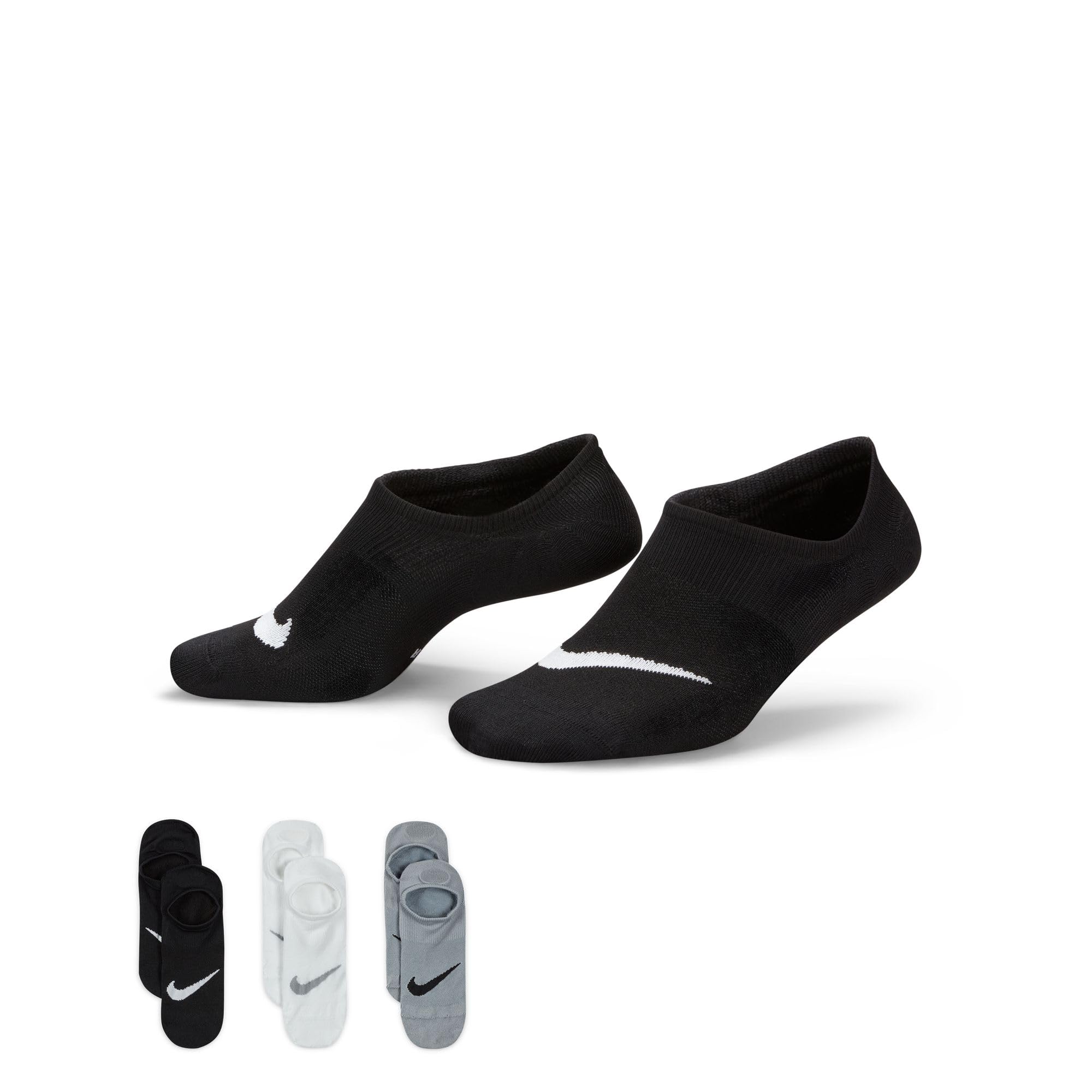 Nike Women's Everyday Plus Lightweight Training Footie Socks (3 Pairs), Multi-Color, Large