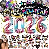 LUKIUP Decoration Nouvel An 2026, 52 PCS Deco Fete Nouvelle Année Bannière, 2026 Ballons Géants, Accessoires Photo Booth Props Reveillon, ConfettisConvient pour le Nouvel An, Réveillon, Réunions