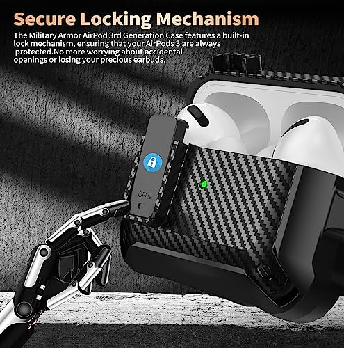 Image of Olytop for Airpods 3rd Gen Case with Lock 2021, Rugged Apple Airpods 3rd Generation Case Men Women, Armor Shockproof iPod 3rd Gen Case Protective Hard Shell with Carabiner&Cleaner kit, Black