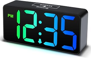 DreamSky DS312 RGB Digital Alarm Clock - Small Bedside Nightstand Clock with Large 2" Display, 5-Level Dimmer, Adjustable Volume, USB Charging Port