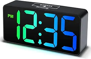 DreamSky Small Digital Alarm Clocks for Bedrooms - RGB Electric Alarm Clock for Kids Bedside Nightstand, Desk Clock with Large Numbers, Dimmer, Adjustable Alarm Volume, USB Port, USB-C Adapter Powered