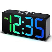DreamSky Small Digital Alarm Clocks for Bedrooms - RGB Electric Alarm Clock for Kids Bedside Nightstand, Desk Clock with Large Numbers, Dimmer, Adjustable Alarm Volume, USB Port, USB-C Adapter Powered