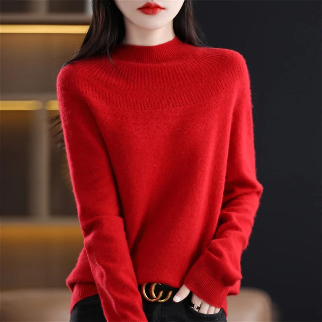 Damski sweter z solidnej wełny sweter z długim rękawem Hollow Loose Slim Fit jednolity kolor proste wszechstronne topy