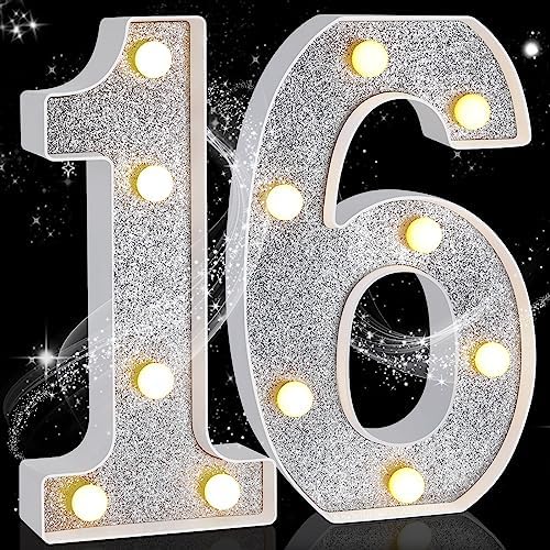 Treela 8.7'' Birthday Decorative LED Light up Numbers, Glitter Marquee ...