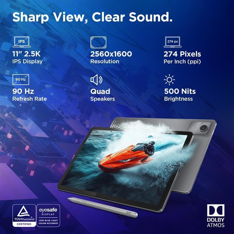 Image of Lenovo Idea Tab with Folio Keyboard + Tab Pen | Wi-Fi + 5G |11 inch Display, 2.5K Resolution, 90Hz Refresh|8GB RAM, 256GB ROM| MediaTek Dimensity 6300| 7040mAh|4 Speakers| USB-C| Luna Grey