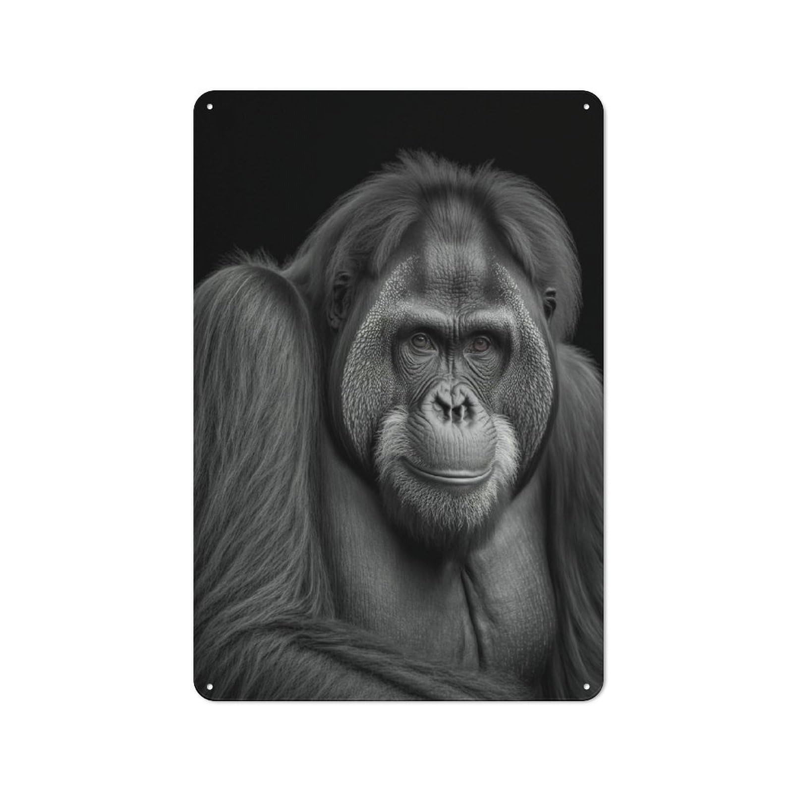 Junmoney Style-5 Tin Wall Plaque 30X20cm With Portrait Of An Orangutan For Hallway Wall, Suited To Hallway Decor Lovers, For Retro Home Interiors