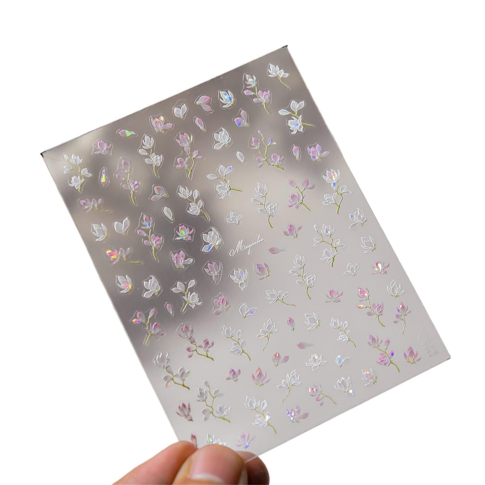 3pcs Sweet Pink Flower Nail Art Stickers Crystal Diamond 5D Rose Butterfly Self Adhesive Nails DIY Manicure Decorations(Color4)