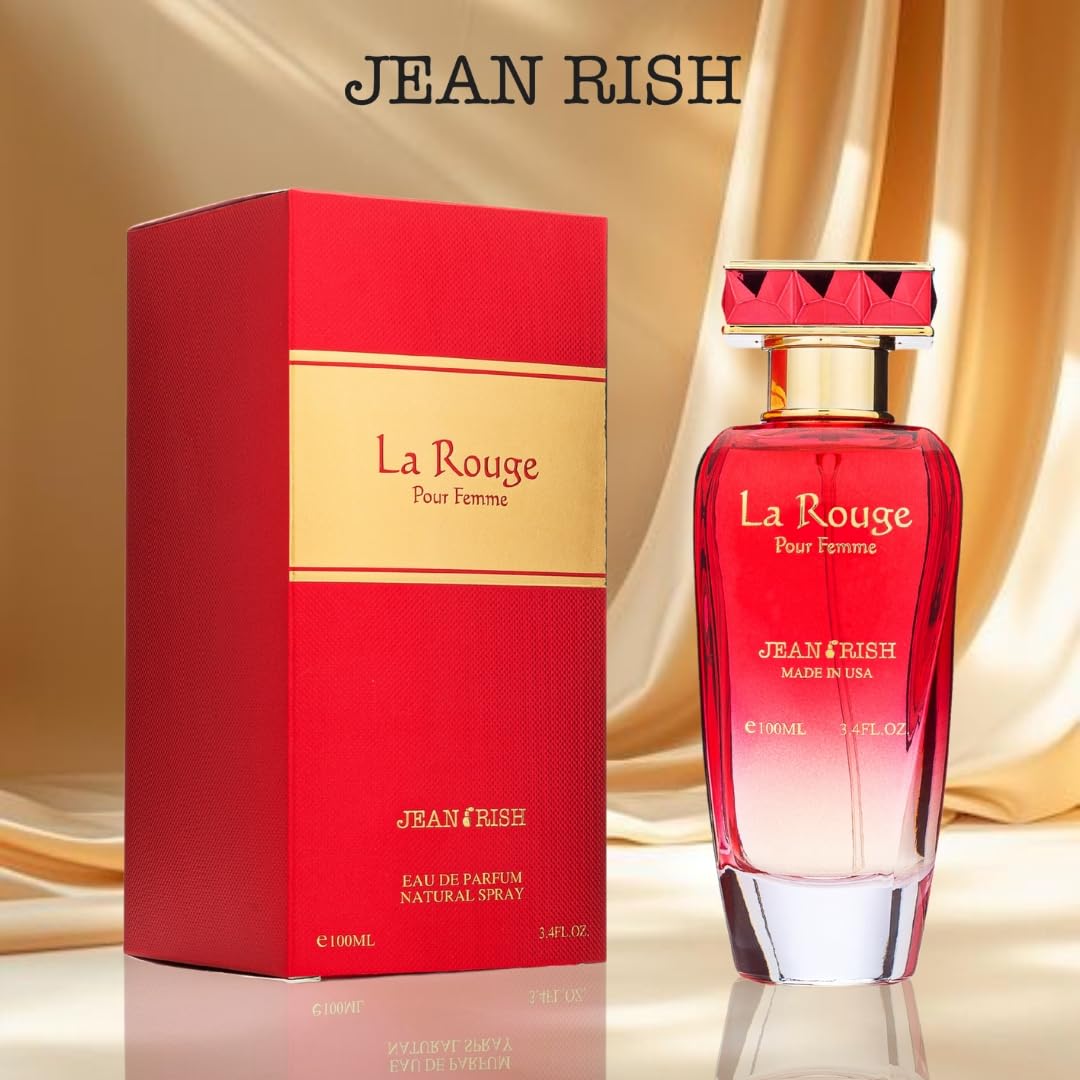 Jean Rish La Rouge Eau De Parfum - Perfume for Women (3.4 Fl Oz / 100ml) with Mango, Jasmine & Vanilla Notes - Long Lasting and Luxury Fragrance