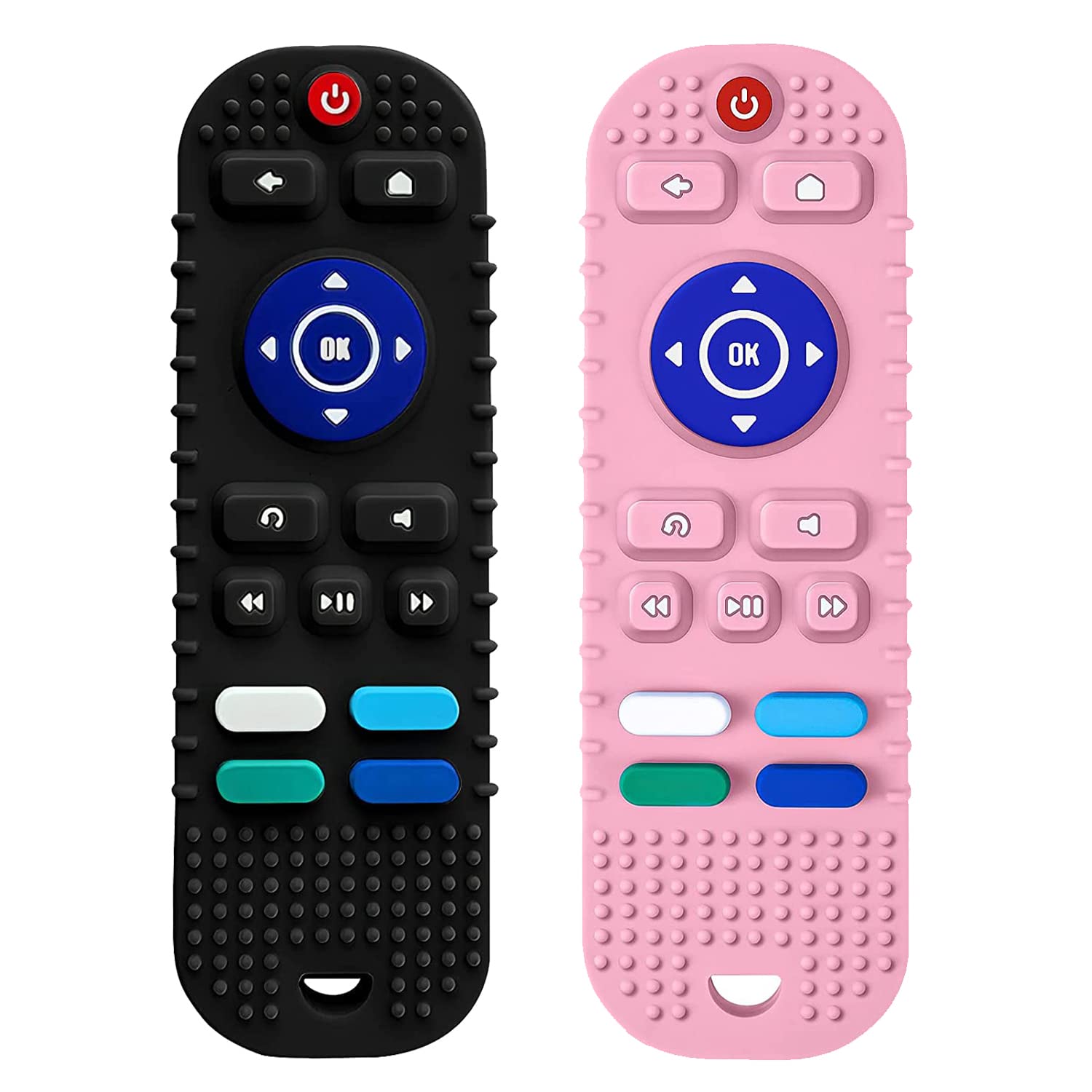 tekme Remote Control Shaped Silicone Teether For 6 To 12 Months Baby, Helps Biting Skills Development, Shape Recognition, Teething Toys For Babies And Toddlers (Combo | Black & Pink)-image-10
