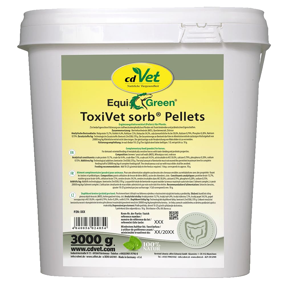 EquiGreen ToxiVet Sorb Pellets 3 kg | Ergänzungsfuttermittel zur bedarfsgerechten Fütterung von stoffwechselempfindlichen Pferden mit Toxin bindenden und präbiotischen Eigenschaften