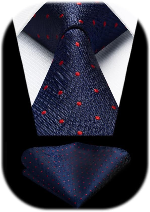 HISDERN Dot Ties for Men Wedding Tie Handkerchief Formal Business Necktie & Pocket Square Set