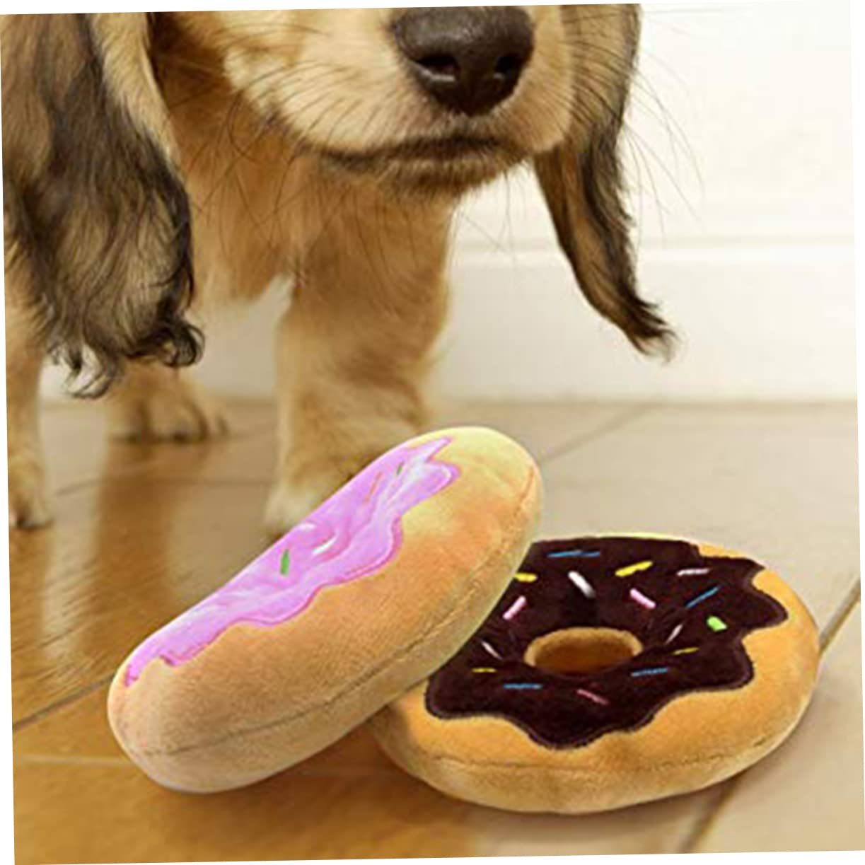 Housoutil 9pièces Jouets à Mâcher Peluche pour Chiens Jouet Forme De Donut avec Squeaker pour Chiots Couleurs Aléatoires pour Entraînement Mastication des Animaux De Compagnie