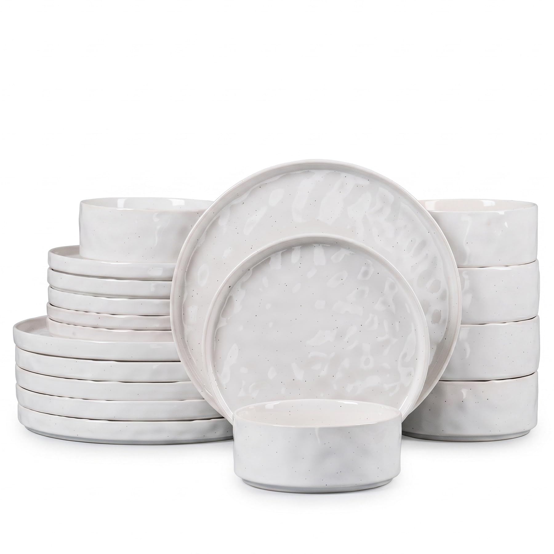 HaWare Dinner Set, 18 Piece Dinnerware Plates and Bowls, Speckled White