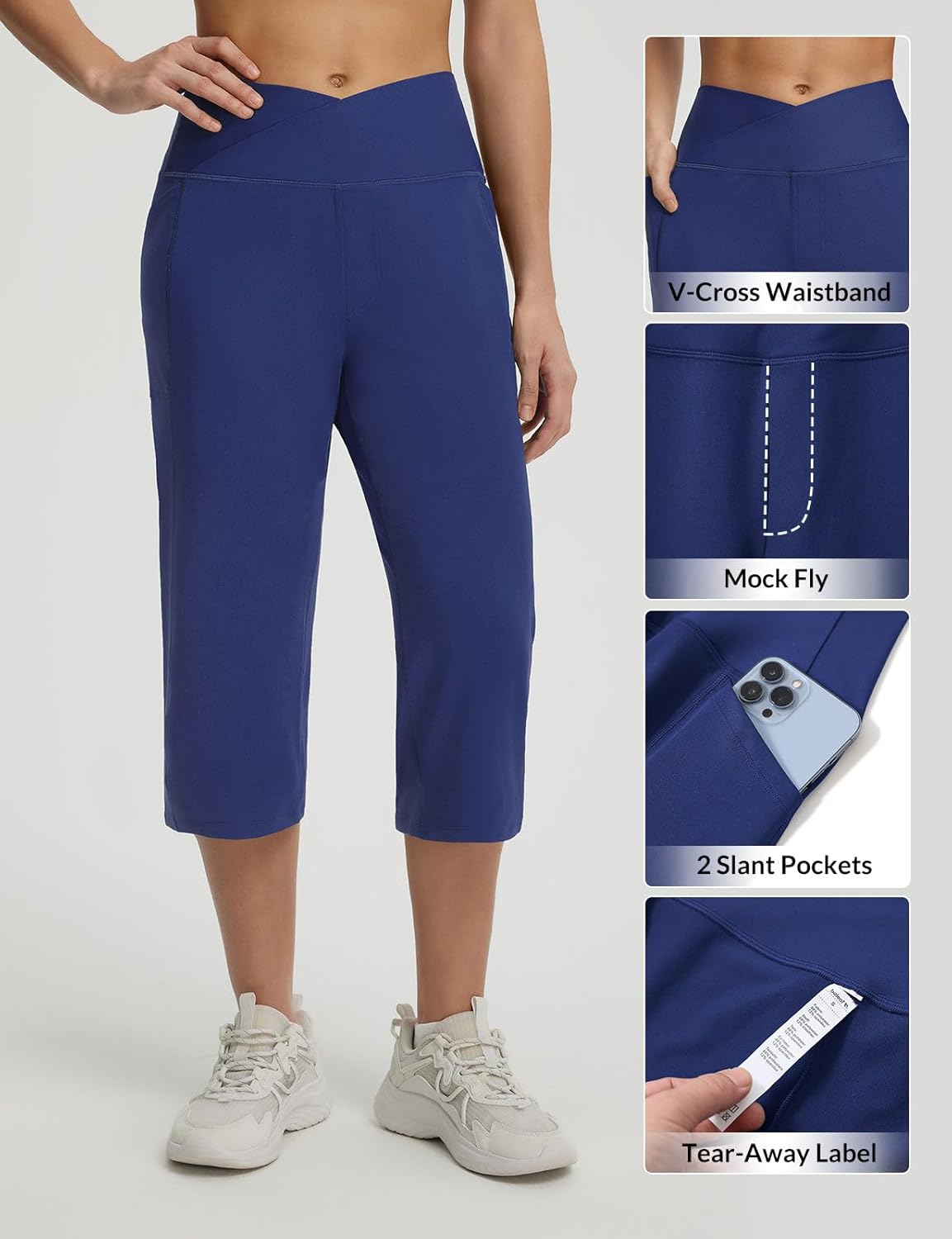 baleaf Womens Capri Pants with Pockets High Waisted Yoga Capri Leggings 18” Cropped Pants Workout Straight Leg Casual Summer - Image 6