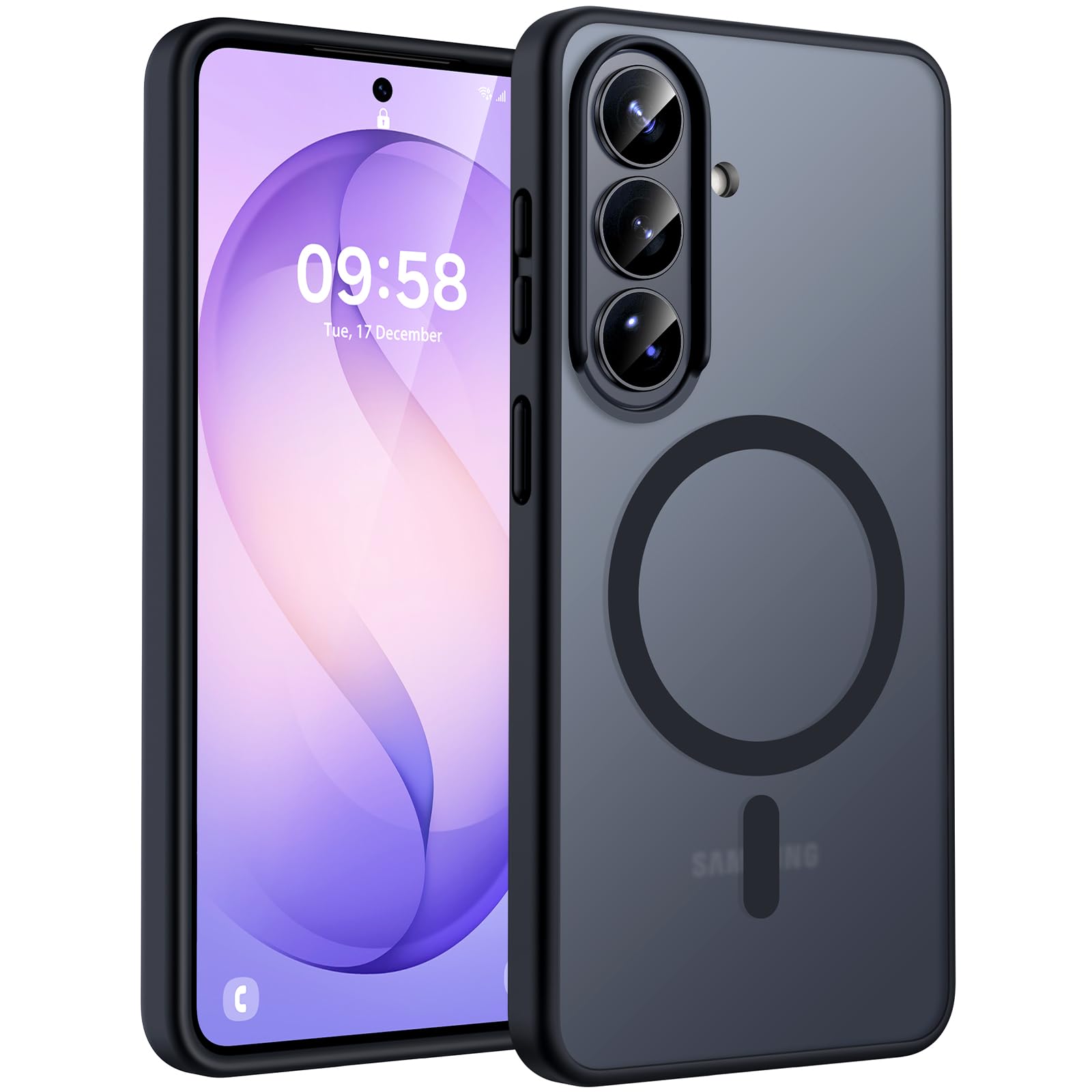 TOCOL Magnetic for Samsung Galaxy S26 Case, Fit for MagSafe, Built-in Magnetic Ring, Drop Protection Slim Thin Translucent Matte Back for S26 Phone Case 6.3 inch, Black