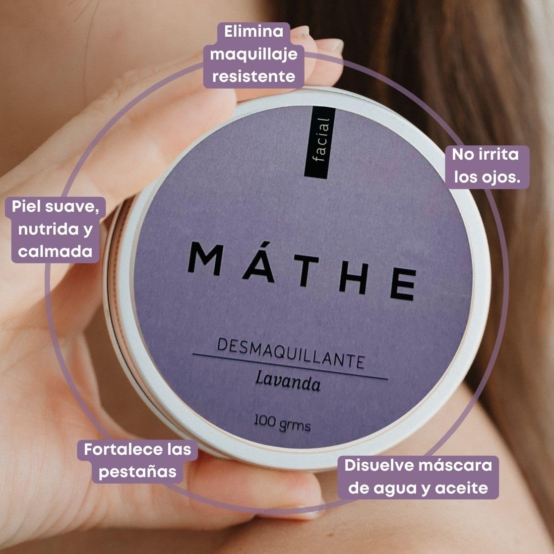 Bálsamo Desmaquillante Natural de Lavanda — Fortalece Pestañas y Elimina Maquillaje Waterproof — Piel Sensible (100 g)