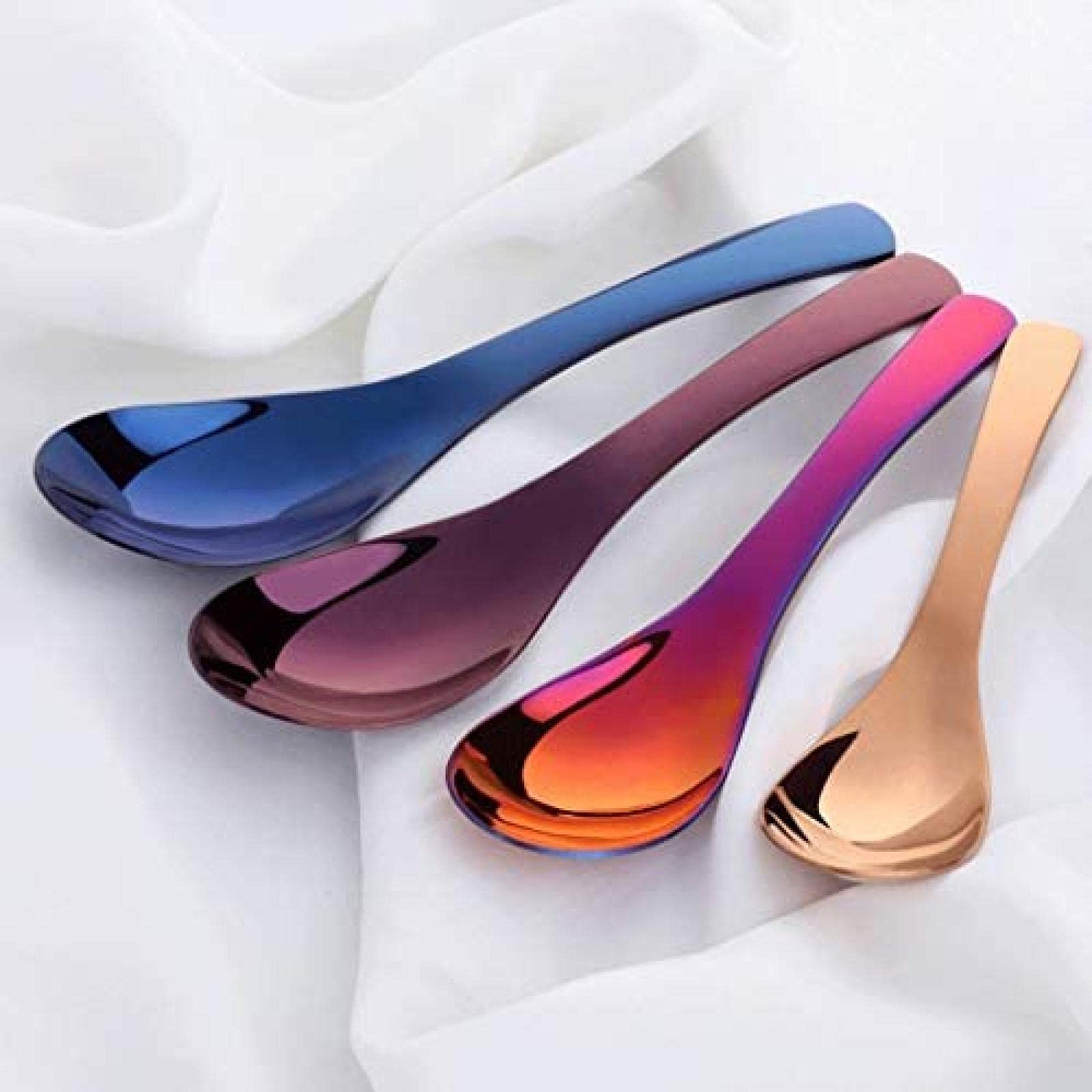 WENC Spoon Thick Heavy-Weight Soup Spoon, Stainless Steel Soup Spoon, Colorful Deepen Table Spoon(Set of 4) Spoons Silverware L