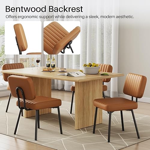 Miniatura 6 de Juego de 4 sillas de comedor, tapizadas de mediados de siglo, modernas, para cocina, comedor, con asiento acolchado de piel sintética y patas de