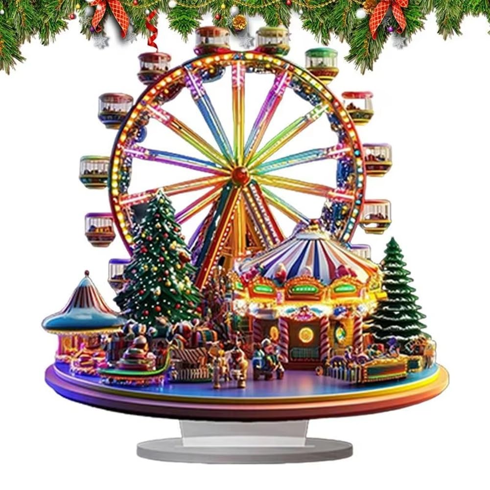 CTRLZS Acrylic Christmas Special Shape FerrisWheel Desktop Ornaments 2D Desktop FerrisWheel Decor for Home Bookshelf