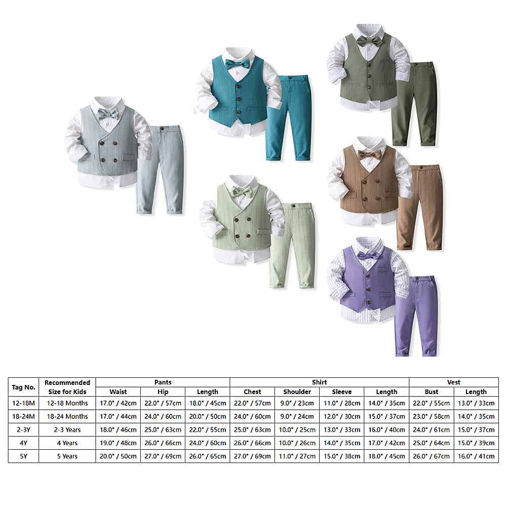 IMEKIS Ensemble 4 pièces pour bébé garçon - Costume gentleman formel - Pour anniversaire, mariage, baptême, smoking - Chemise boutonnée - Pantalon + gilet et nœud papillon