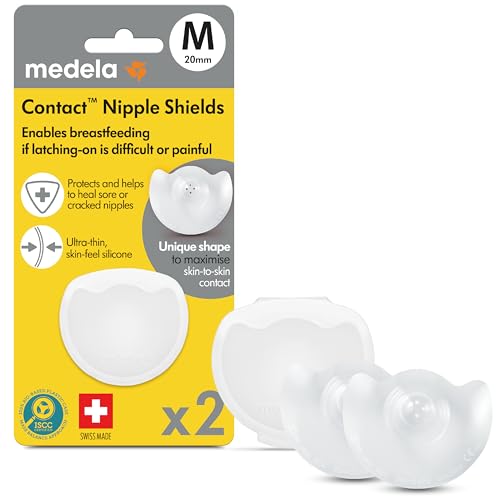 Medela Contact Nipple Shield for Breastfeeding, 20mm Small Nippleshield, For Latch Difficulties or Flat or Inverted Nipples, 2 Count with Carrying Case, Made Without BPA