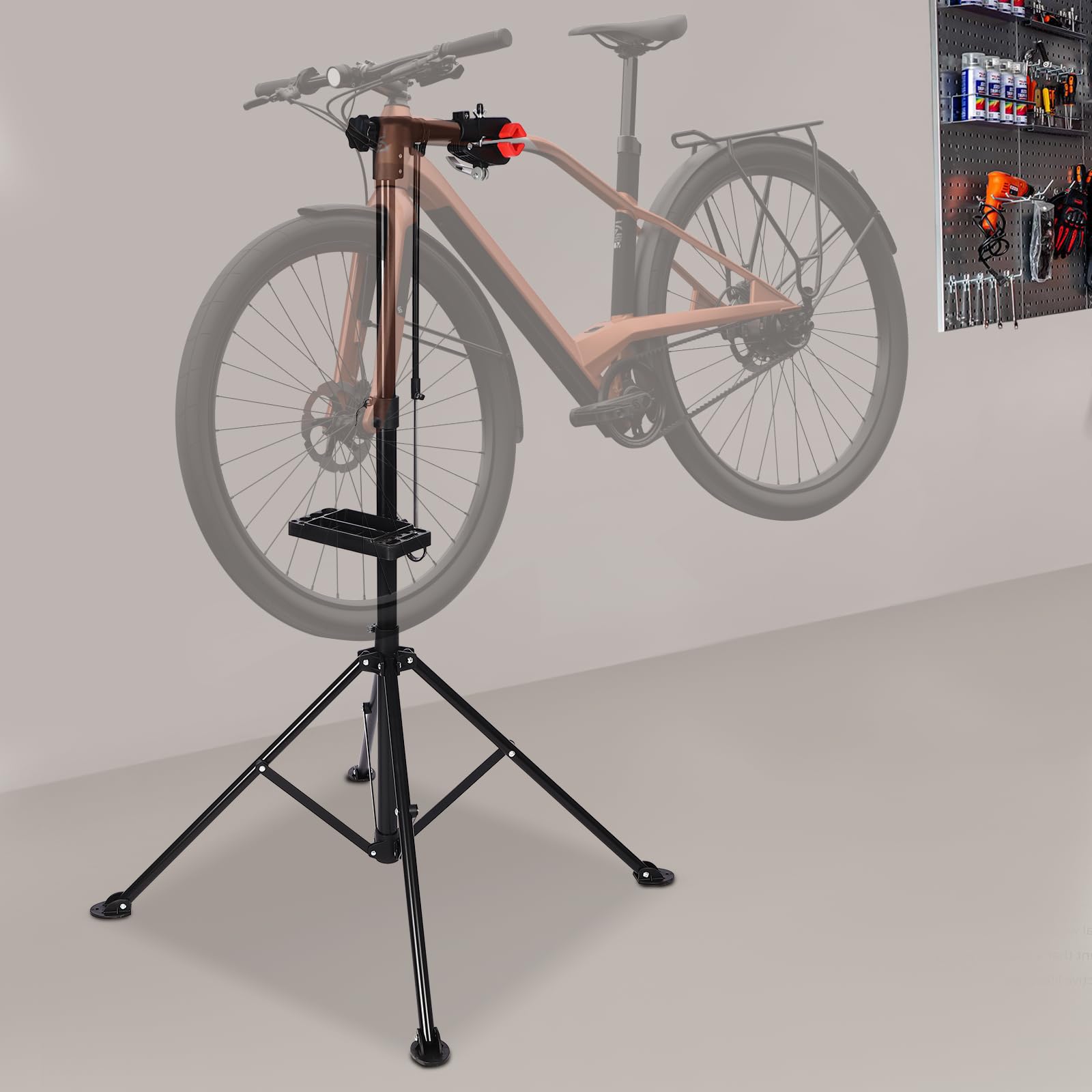 Stojak do montażu rowerów, składany uchwyt na kierownicę z tacką na narzędzia, regulowany, obrotowy, profesjonalny stojak naprawczy, obciążenie do 50 kg