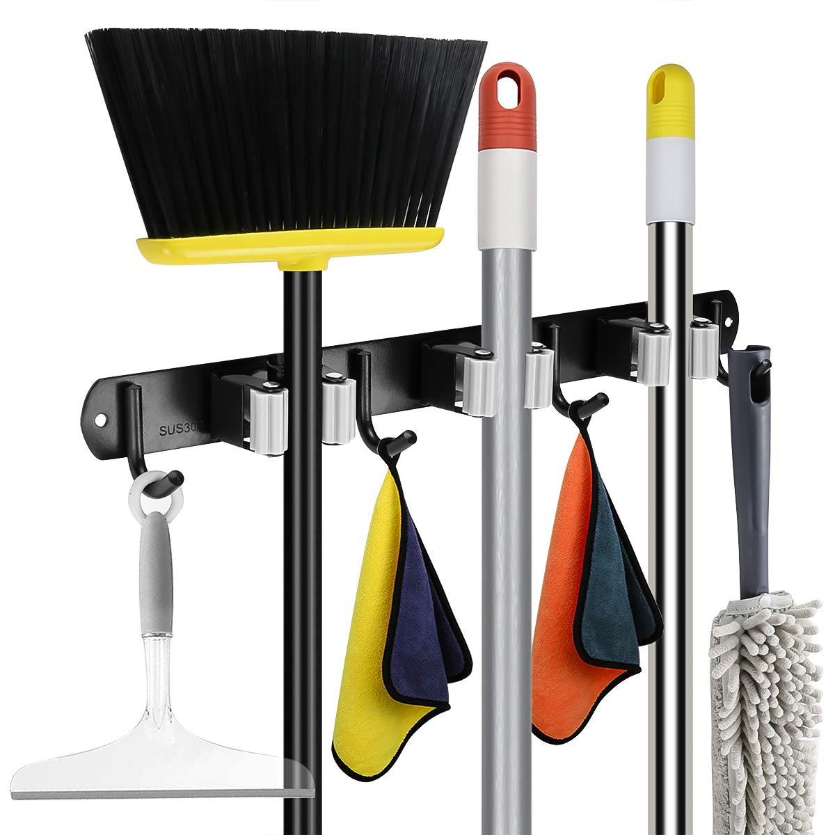 Buy Broom and Mop Holder Wall ed, Black Self Adhesive Broom Organizer