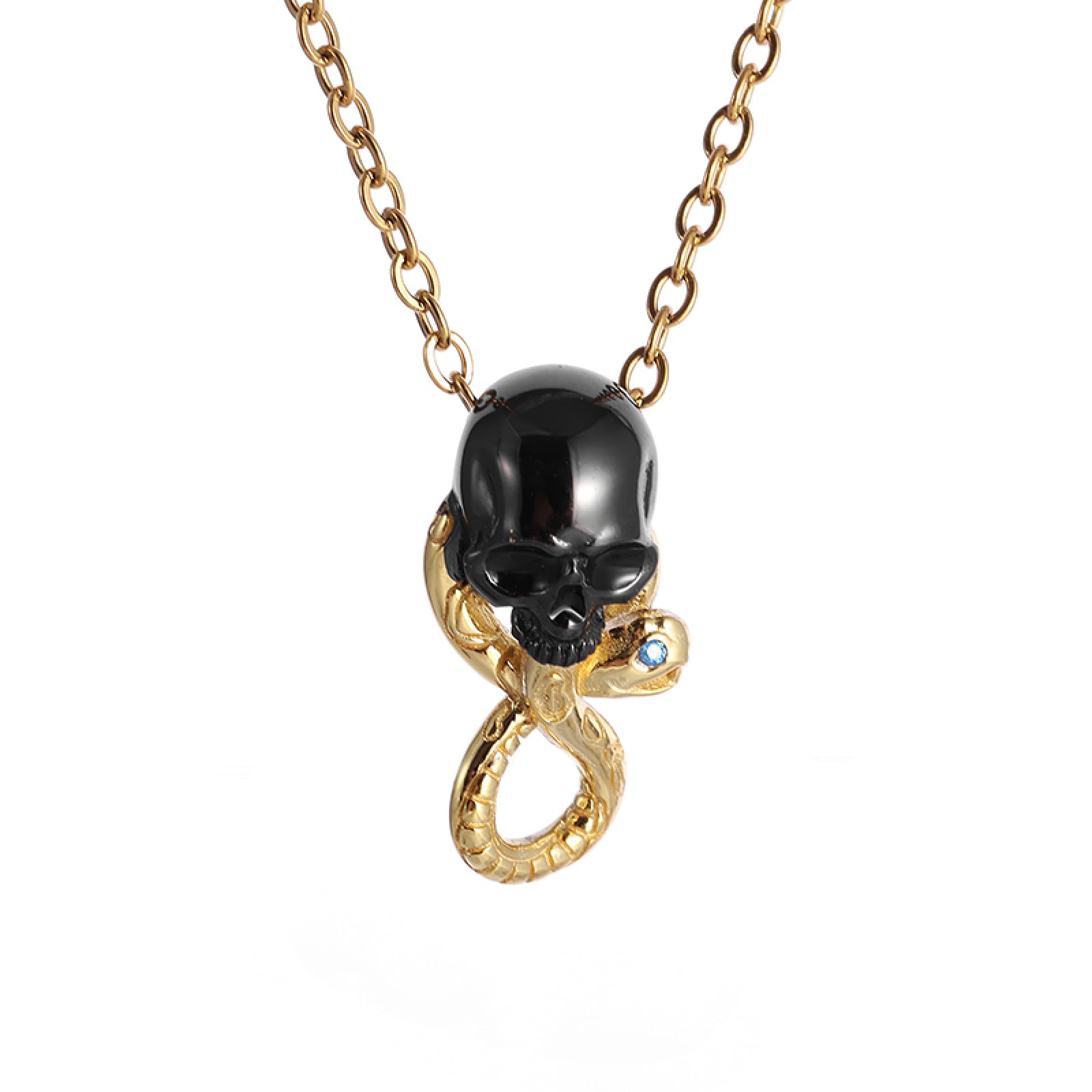 Collier serpent égyptien pour fille - Bijou chaîne pendentif crâne foncé couleur or - 7