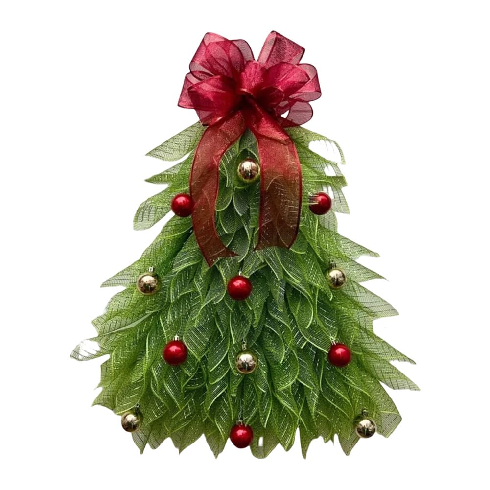 Handmade Christmas Barb Christmas Wreath with & Ball Large Xmas Tree Flower Wreath Garland Luminous Wreath Front Door Decoration (A)