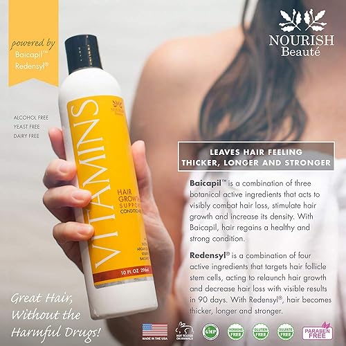 Miniatura 5 de Nourish Beaute champú y acondicionador con vitaminas, para caída de cabello, con factores naturales de crecimiento, aceite de argán y biotina