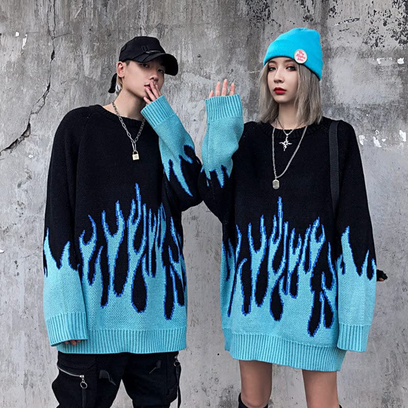 Y2K Grunge Sweater 90s Aesthetic Goth Flame Pullover Fairycore Oversized Knit Tops Downtown Girl Emo Clothing3