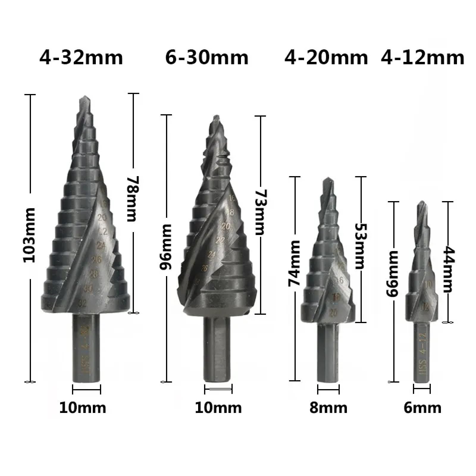 Punta A Cono A Gradino Fresa Per Fori In Metallo HSS Codolo Tondo Utensile Per Perforazione Di Metalli Per Nitrurazione Punta Da Trapano A Gradino,3 Pezzi Con Borsa