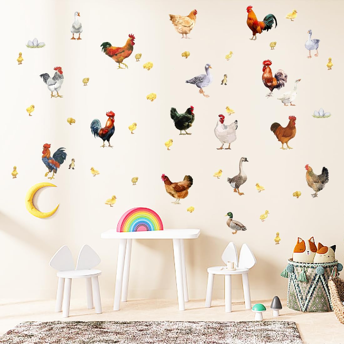 Zdklfm69 Adesivi da Parete Adesivi Murali Gallo Cucina Idea Poster Vinile Wall Art Sticker Decorazione Fattoria Decorazioni per la casa Soggiorno Scuola Materna per Bambini 54x57cm