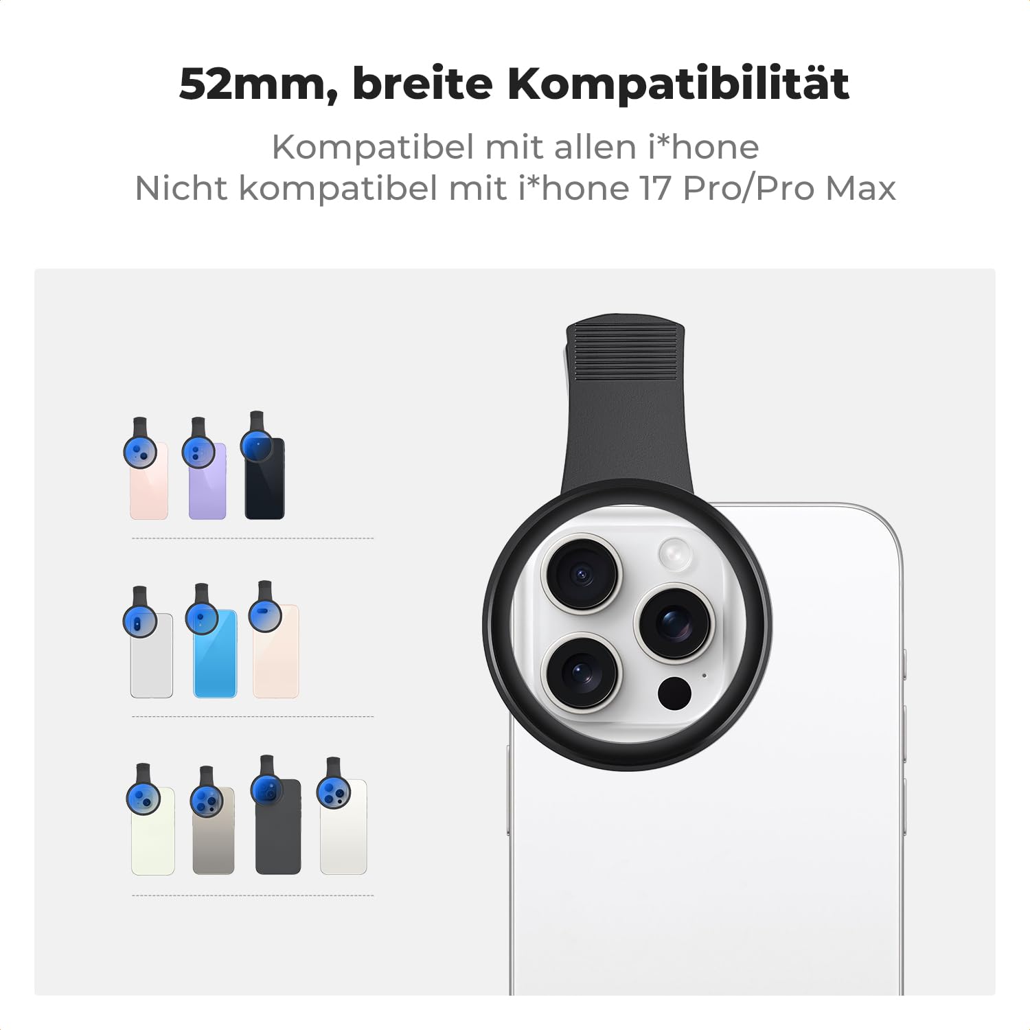 K&F CONCEPT Universell Handykamera CPL Filter Objektivset, Polarisationsfilter für Handykamera, Universal 52mm Gewinde Clip für Handy