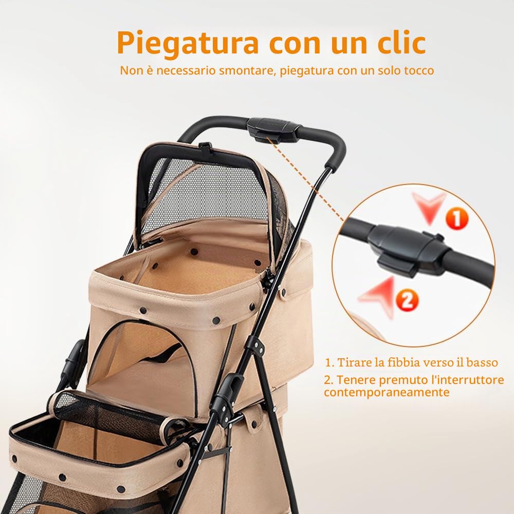 OHMG Passeggino Buggy doppio per cani e gatto, 3 in 1, pieghevole fino a 25 kg, trasportatore per gatti, borsa di trasporto per gabbie per cani