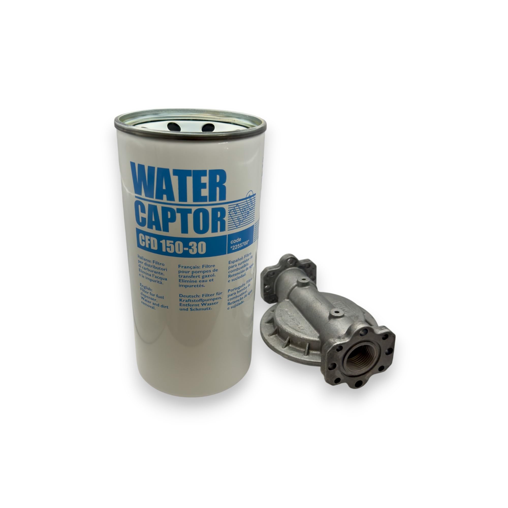 Kit de filtro de combustible/absorción de agua PIUSI para tanque Soporte de cabeza completo + Cartucho, Caudal 150 l/min, Filtración 30 micrones | Water Captor F00611A1A