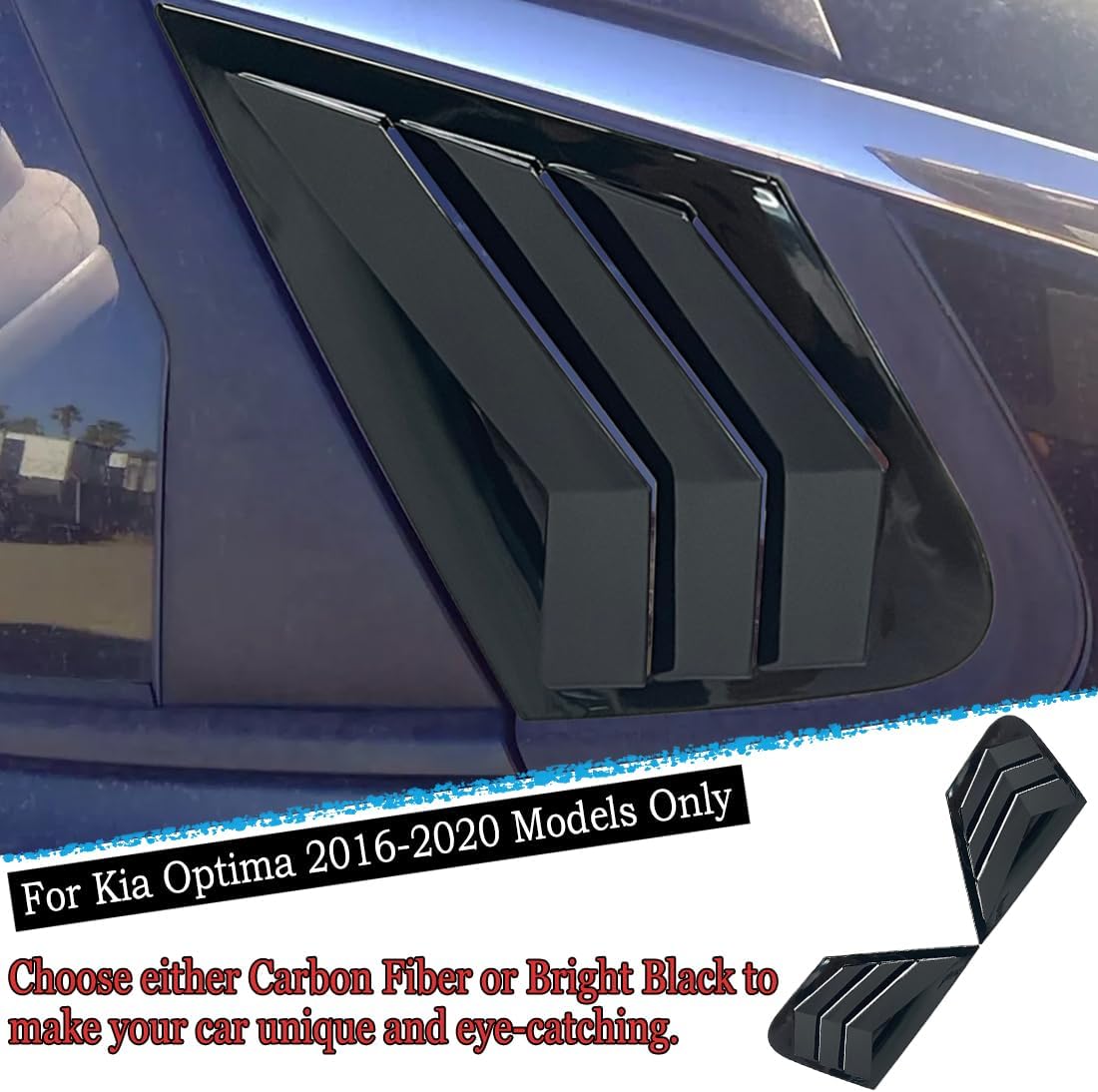 MUXEE Window Louver 2Pcs Side Vent Window Louvers for Kia Optima 2016 2017 2018 2019 2020, ABS Print Sport Window Decorative Covers, Exterior Trim Accessories - Bright Black
