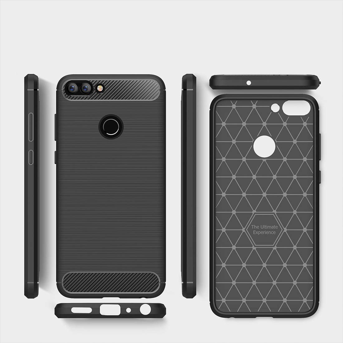compatibile con HUAWEI P SMART (FIG-LX1 FIG-L21 / ENJOY 7S (5.65) Custodia Cover Case Stand flip Libro Gel Silicone TPU Magnetica protezione Portafoglio Eco Pelle Porta Carte (Nero