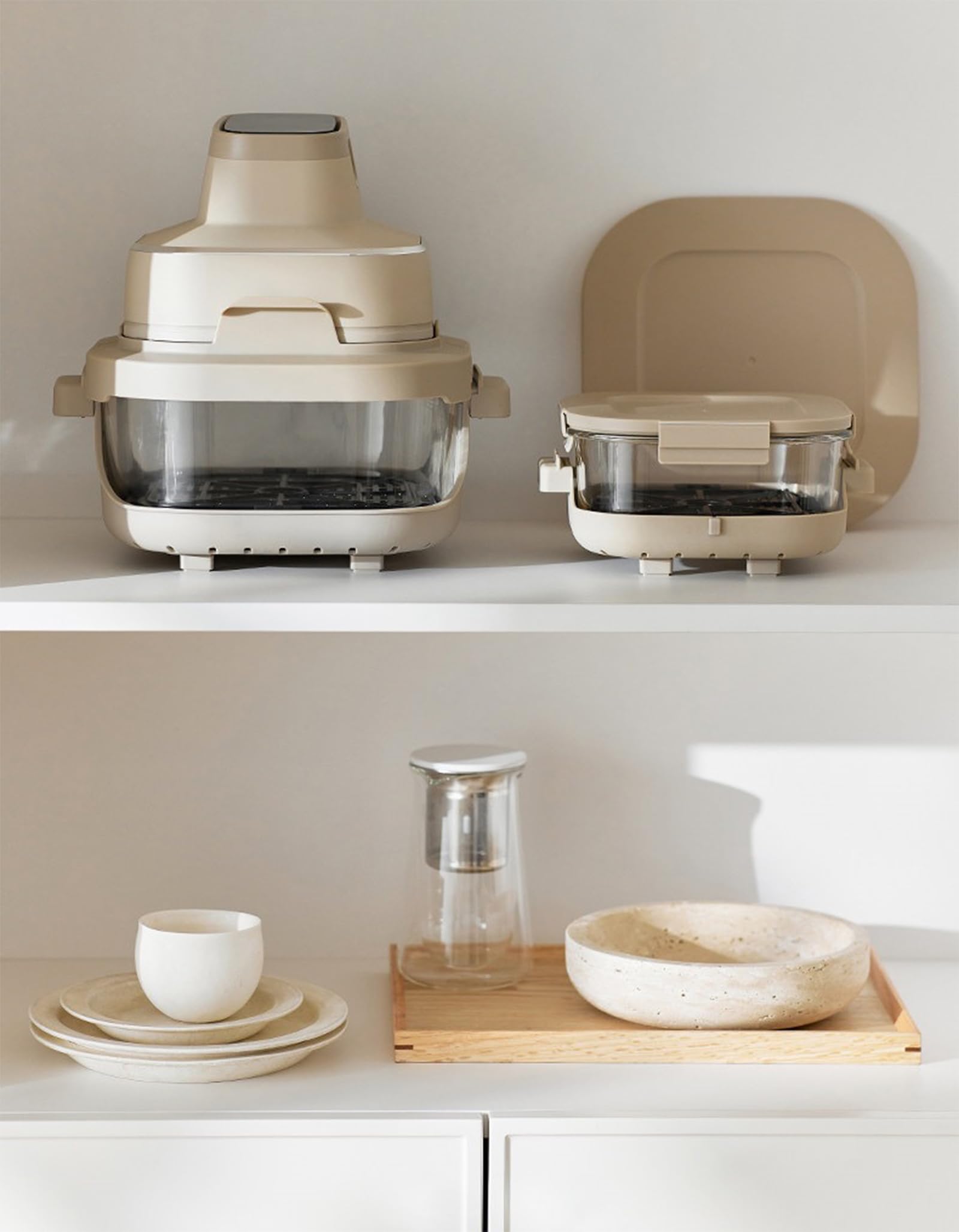 Freidora De Aire Visible Doble Cesta Todo Vidrio Cabezal Control Desmontable Cero Revestimiento Ollas Intercambiables Multifunción Saludable Aparato Eléctrico para Cocina Hogar Diario,B