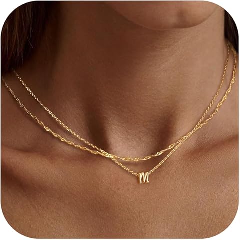Initial Necklace for Women, Personalized A–Z Tiny Letter Pendant, 14K Gold Plated N...